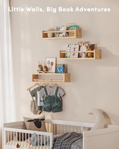 Natural Wood Floating <b>Shelves</b> Wood Floating <b>Shelves</b> Wall Book <b>Shelves</b> Multi-Use Wall-Mounted Bookshelves - Product Image 5