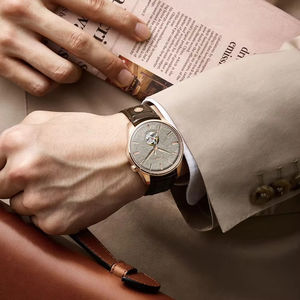 Montre pour homme <span class=keywords><strong>Cadisen</strong></span>, mouvement Miyota, squelette, mécanique manuelle, décontractée, bracelet en cuir, saphir, étanche 5ATM - Product Image 3