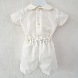 Ensemble deux pièces en organza pour nouveau-né garçon, chemise et <span class=keywords><strong>short</strong></span> de baptême, style espagnol de luxe, manches courtes, tenue de mariage pour enfants garçons - Product Image 2