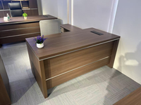 Bureau de direction en noyer avec armoire latérale mobile et tiroirs de rangement, bureau d'ordinateur pour patron