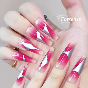 Pegamento de cobertura completa real ins look en puntas de <span class=keywords><strong>uñas</strong></span> ataúd largo uña falsa para niñas Etiqueta Privada Y2K <span class=keywords><strong>Rosa</strong></span> ombre <span class=keywords><strong>plata</strong></span> arte Prensa en <span class=keywords><strong>uñas</strong></span> - Product Image 2