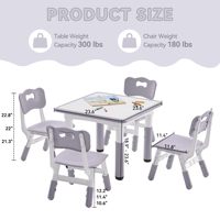 Ensemble table et chaises 60*60cm, mobilier de garderie pour enfants, bureau d'étude en bois avec plateau à graffiter, hauteur réglable, 1 table et 4 chaises