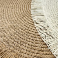 Napperon rond en papier écologique style bohème chic moderne 38x38cm avec pompons pour festivals, mariages, restaurants, réceptions et événements formels