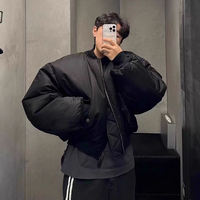Blouson Bomber Homme Streetwear Personnalisé en Nylon Noir, Tissu Satiné, Coupe Oversize, Doudoune Épaisse