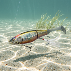 <span class=keywords><strong>Leurre</strong></span> de pêche articulé TOPRIGHT MJ242 6,3 po 1-1/4 oz à flottation lente avec queue souple en élastomère et ailerons de freinage pour achigan et brochet - Product Image 1