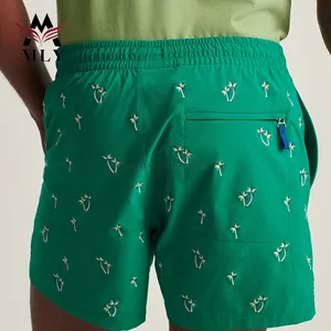 New Product Embroidery Pattern Sport Quick Dry Beach Shorts Pocket with Drawstring Swimsuit Men