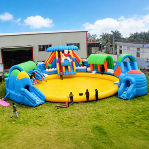 <span class=keywords><strong>Grand</strong></span> parc aquatique gonflable géant sur le thème de l'ours de dessin animé, avec toboggan aquatique mobile multi-pistes et parc de jeux gonflables amusant - Product Image 1