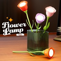 Lampu Ambient Meja/Kamar Tidur Kecil Berbentuk Bunga Minimalis Modern Terlaris, Bertenaga USB, Peredupan Tanpa Tingkat, Pelindung Mata, dengan Tombol