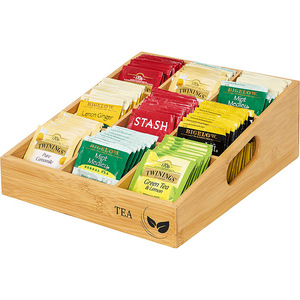 Caja de almacenamiento de café de madera, caja de almacenamiento de madera maciza, caja de almacenamiento de bolsitas de té de bambú con 9 compartimentos, caja de almacenamiento de cápsulas de café - Product Image 1