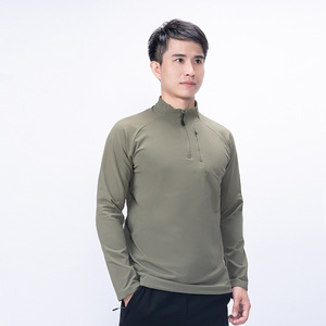 Camiseta de <span class=keywords><strong>Manga</strong></span> <span class=keywords><strong>Larga</strong></span> con Cuello Alto y Media Cremallera para <span class=keywords><strong>Hombre</strong></span>, Nueva Moda de Otoño, Informal, para Exteriores, Lisa, de Secado Rápido, Anti-UV y Transpirable - Product Image 2