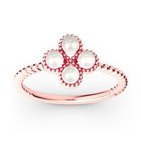 Bijoux de luxe Bague en argent sterling 925 plaqué or rose avec quatre perles d'eau douce et feuille de trèfle
