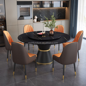 Table à manger ronde de style européen rustique en marbre, gain de place, ensembles de salle à manger transformables - Product Image 2