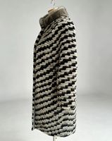Manteau long en fourrure de vison et de lapin véritable pour femmes, patchwork en chevron, col montant, manteau d'hiver chaud en fourrure
