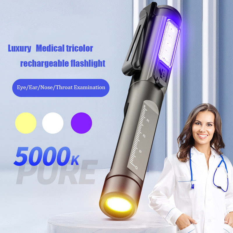 Роскошный алюминиевый сплав белый/теплый белый/uv usb Зарядка для врача перезаряжаемый фонарь с датчиком зрачка