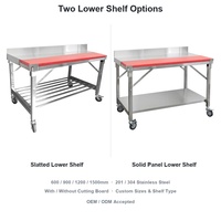 Table de travail pliante en acier inoxydable avec planche à découper, double niveau et roulettes pour cuisine de restaurant, vente en gros