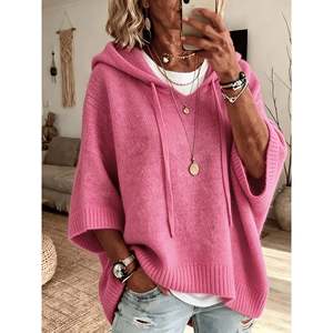 Women's <b>Cropped</b> Batwing Sleeve Solid Cardigan Rose <b>Red</b> S - Product Image 5