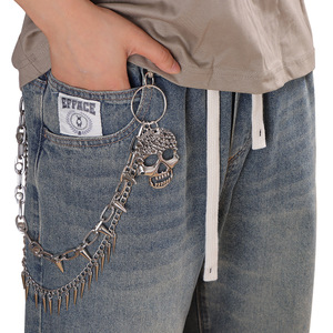 Pants <b>Chain</b> With Spiked Skull Pendant Double Layer Studded Punk Style Unisex Waist <b>Chain</b> Zinc Alloy Casual Wear - Product Image 1
