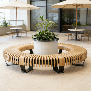 Banco Circular <span class=keywords><strong>de</strong></span> <span class=keywords><strong>Madera</strong></span> con Jardinera Central para Jardín, Patio o Interiores, Asientos con Diseño Inspirado en Árboles - Product Image 6