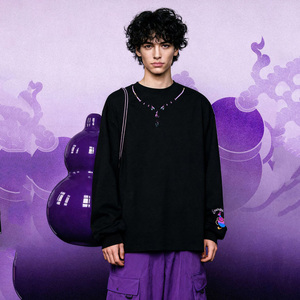 เสื้อยืดแขนยาวลายฟักทองสีม่วง 26 สปริง สินค้าใหม่ เสื้อคอกลมปักลายฟักทอง - Product Image 1