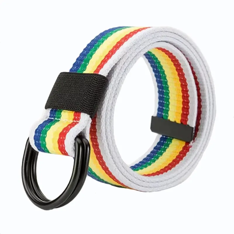 Webbing Belt Fashion 3.8cm 14 Colors Mens And Women Casual Double D Ring Buckle Woven Canvas Webbing Belt