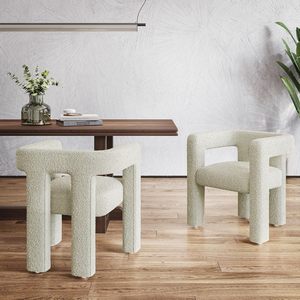 Poltrona da pranzo moderna in stile bouclé color crema poltrona imbottita in lino con schienale per <span class=keywords><strong>cucina</strong></span> da pranzo e soggiorno - Product Image 3