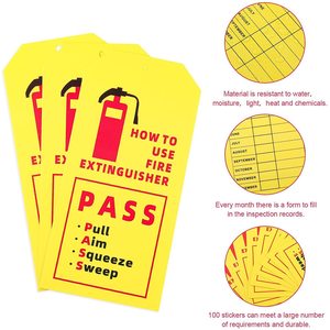 Etiquetas de inspección para extintores de incendios, tarjetas de registro mensuales de polipropileno amarillo con instrucciones y cordones - Product Image 3