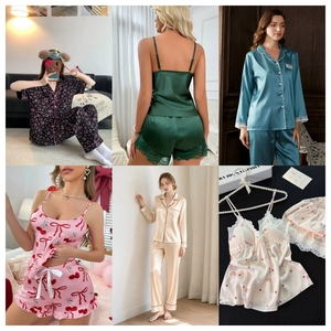 Nuevos Productos: Conjunto de Pijama de Satén para Mujer con Estampado de Corazones, Sin Mangas, Cuello en V, Dos Piezas, Estilo Shorts de Verano, Ajuste Suave y Sexy - Product Image 5