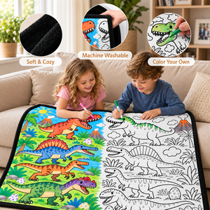 Manta de Colorear con Diseño de <span class=keywords><strong>Dinosaurios</strong></span>, Manta de Arte Prehistórico para Colorear con Marcadores, para Dormitorio, Sofá, Regalo DIY - Product Image 4