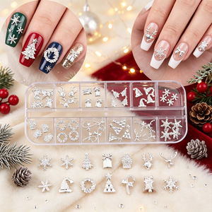 Breloques pour ongles en alliage de Noël en boîte, mélange or et argent, motifs élan, cloche, flocon de neige, décorations métalliques pour nail art, pour manucure, vente en gros - Product Image 3