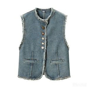 Women's Striped Denim Sleeveless Vest With Button Closure Casual Vintage Style <b>Distressed</b> Wash <b>Top</b> - Product Image 1
