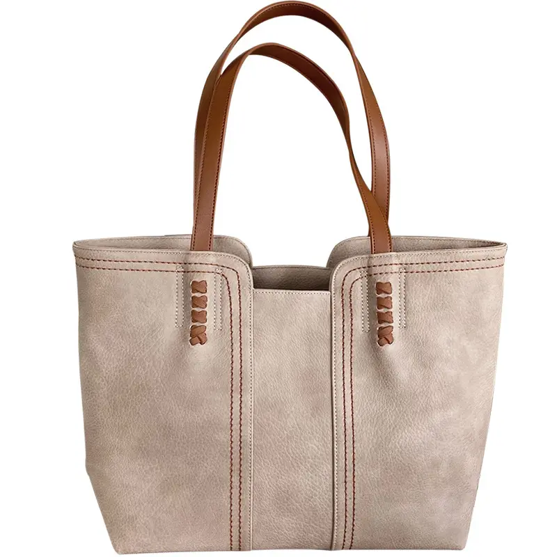 New Fashion Simple Tote Bag Retro Large Capacity Portable Soft Faux Leather Tote Shoulder Bag for Women