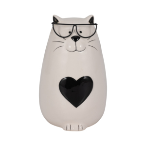 Statuetta di Gatto in Ceramica con Occhiali e Design a Cuore per Decorazione Casa, Bagno, Ufficio, Scaffale - Product Image 1