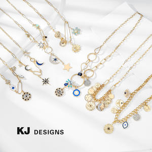 Collar de moda chapado en oro de 18 quilates de aleación de Zinc para mujer, collar de Babero con colgante pequeño de diamante en relieve con moneda de misticismo para niñas y mujeres - Product Image 1