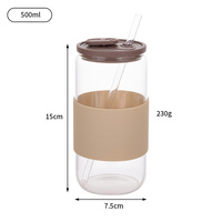 Gobelets en verre portables de style sportif avec couvercle en silicone et paille, 12oz, 16oz, 20oz, 500ml, pour eau et jus, vente en gros