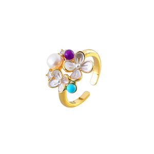 Anello Regolabile di Lusso Retrò con Perla Naturale d'Acqua Dolce Bianca e Lega Elettroplaccata, Design Floreale alla Moda - Product Image 5