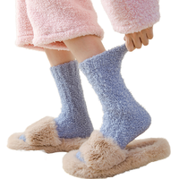 Chaussettes en molleton corail transparentes de couleur unie pour femmes, douces, moelleuses, respirantes, chaudes, tricotées, pour l'hiver, la maison et le sommeil