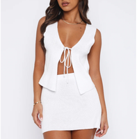Ensemble 2 pièces personnalisé pour femme : Crop top sans manches à nouer devant et mini-jupe moulante, idéal pour les soirées d'été et les clubs