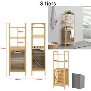 2 3 4 Stufiger Bambus Wäschekipper mit Herausnehmbarem Stoffeinsatz – Freistehender Bambus Wäschekorb für Schmutzwäsche - Product Image 6