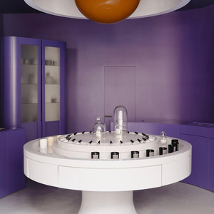 Kiosco de perfume púrpura moderno M & S, diseño romántico de lujo para escaparate de centro comercial, pantalla de isla de luz LED para productos de belleza - Product Image 3