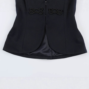 Fabricante de Chaquetas con Cuello Mao Personalizadas OEM ODM, Etiqueta Privada, Chaqueta Entallada con Adornos de Brocado para <span class=keywords><strong>Mujer</strong></span>, Color Azul Marino, Otoño Invierno, Venta al Por Mayor - Product Image 5