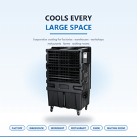 Refroidisseur d'air évaporatif mobile sur roulettes noir 12000 CMH, réservoir d'eau 60L, ventilateur de refroidissement d'air commercial facile à déplacer pour atelier