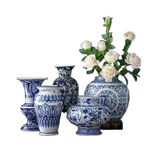 Vases antiques en porcelaine bleu blanc chinois en céramique émaillée faite à la main avec un design traditionnel décoration de la maison salon chambre à coucher - Product Image 1