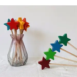 Wooden Star Wand Nordic Decor Wood Toys Natural Wand Kids Pretend Play Open Ended Toys Fairy Stick Magic Wand