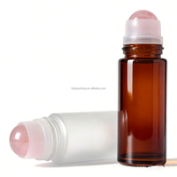 Botol Roller Kaca Amber Silinder 30ml 50ml dengan Batu Permata Kuarsa Pink Alami dan Tutup Emas - Perlindungan UV Aromaterapi Mewah