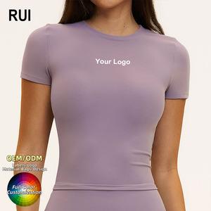 เสื้อยืดโยคะคอกลมแขนสั้นไร้ตะเข็บ RUIQUWIN สำหรับผู้หญิง เหมาะสำหรับวิ่งกลางแจ้ง ออกกำลังกายในยิม ฝึกซ้อม ใส่ได้ทุกวันในช่วงฤดูร้อน - Product Image 1