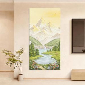 Peinture à l'huile peinte à la main, paysage de montagne et de rivière, art sur toile pour la décoration d'entrée et de couloir - Product Image 1