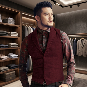 Chalecos de Color Sólido para Hombre, Casuales, Otoño, Nuevo Modelo, Cuello en V, Corte Entallado, Cierre de un Botón, Ecológicos, Resistentes a las Arrugas - Product Image 2