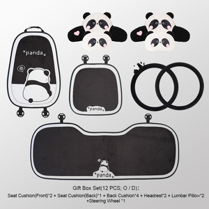 Coussin de siège de <span class=keywords><strong>voiture</strong></span> en peluche style dessin animé panda brodé et ensemble complet d'accessoires intérieurs pour printemps/automne/hiver, compatible avec la plupart des modè<span class=keywords><strong>les</strong></span> de véhicules - Product Image 3