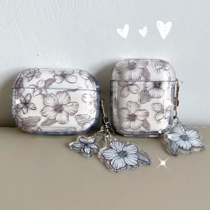 Étui coréen à fleurs noires avec porte-clés pour <span class=keywords><strong>AirPods</strong></span> 1 <span class=keywords><strong>2</strong></span> Pro étuis d'écouteurs Bluetooth pour Air Pods 3 <span class=keywords><strong>2</strong></span> housse <span class=keywords><strong>de</strong></span> casque souple - Product Image 5