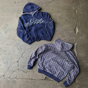Sweat à capuche réversible en coton 100% avec logo imprimé, design personnalisé OEM, double flanelle à carreaux, fermeture éclair, pour homme - Product Image 1